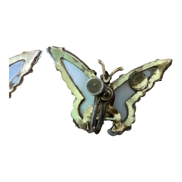 Earrings Screw-Back Butterfly MOP Mother of Pearl Gold Vintage Ocean Treasure St - Picture 7 of 9